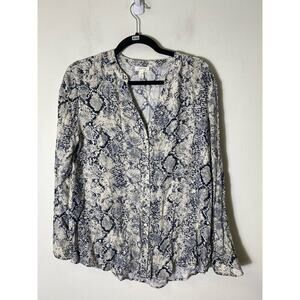 Soft Joie Black White Gray Long Sleeve V-Neck Button Up Shirt Sz M